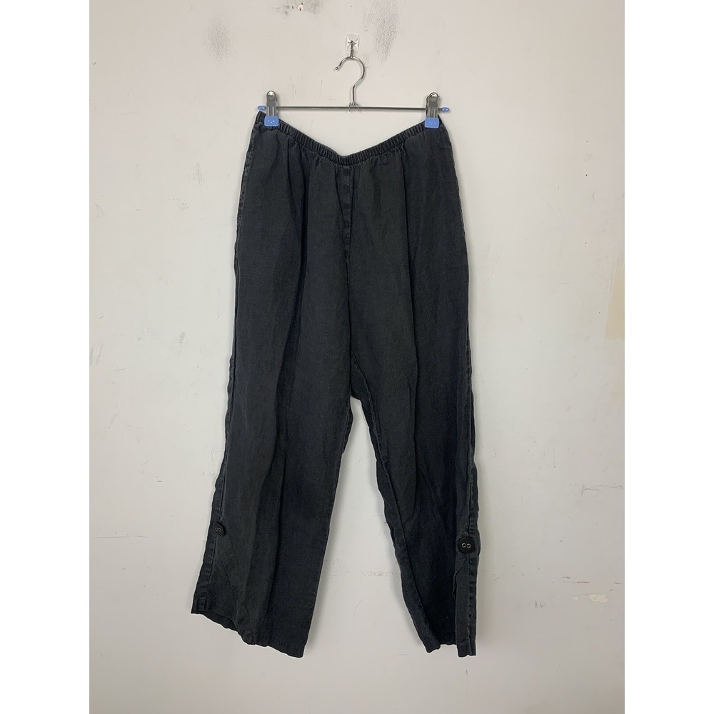 Habitat Womens Pants Small Black 100% Linen Lagenlook Wide Leg Beachy Lounge